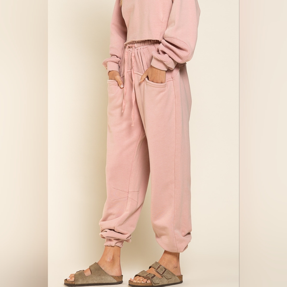 French Terry Thermal Mix Rose Quartz Crop Sweatshirt & Jogger - Rose - Picture 4 of 6